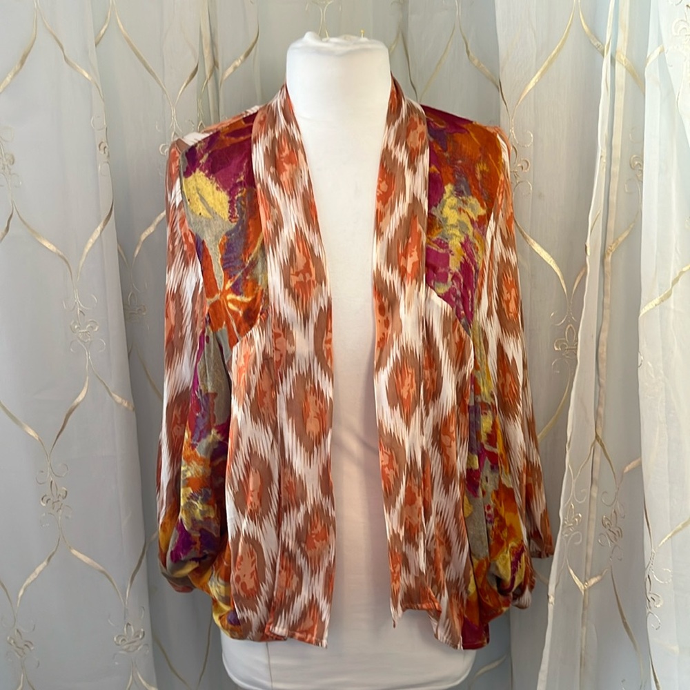 Anthropologie Open Front Patterned Jacket — Rust, Ivory, Magenta, Mustard
